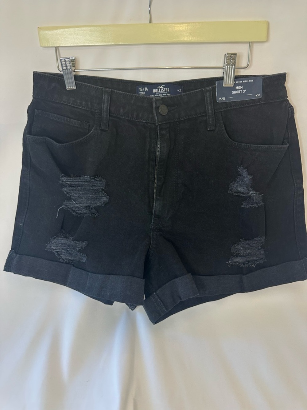 Hollister black distressed denim shorts size 15/14 32W NWT